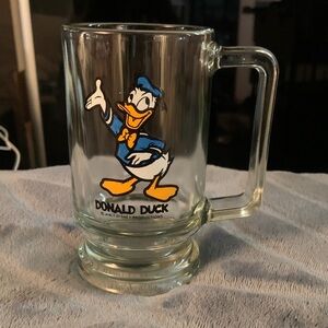 Vintage Donald Duck Glass Mug Stein Walt Disney Productions D Handle Heavy 5.5"